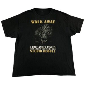 Walk Away Anger Issues Angry‎ Wolf T Shirt Mens XL Black Hanes Short Sleeve